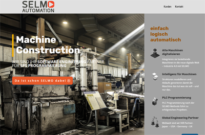 Website SELMO Automation Startseite der SELMO Automation im Bild